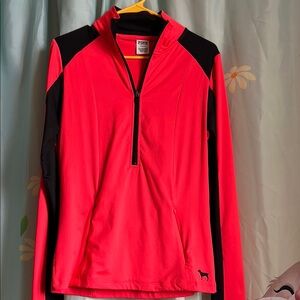 Pink Victoria’s Secret Bright Orange Half Zip Logo Athletic Pullover
